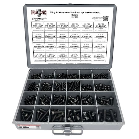 Boltsandnuts.Com Alloy Allen Button Head Socket Cap Screws Bolts Black Oxide Assortment - 453 PCS Assortment Kit #288